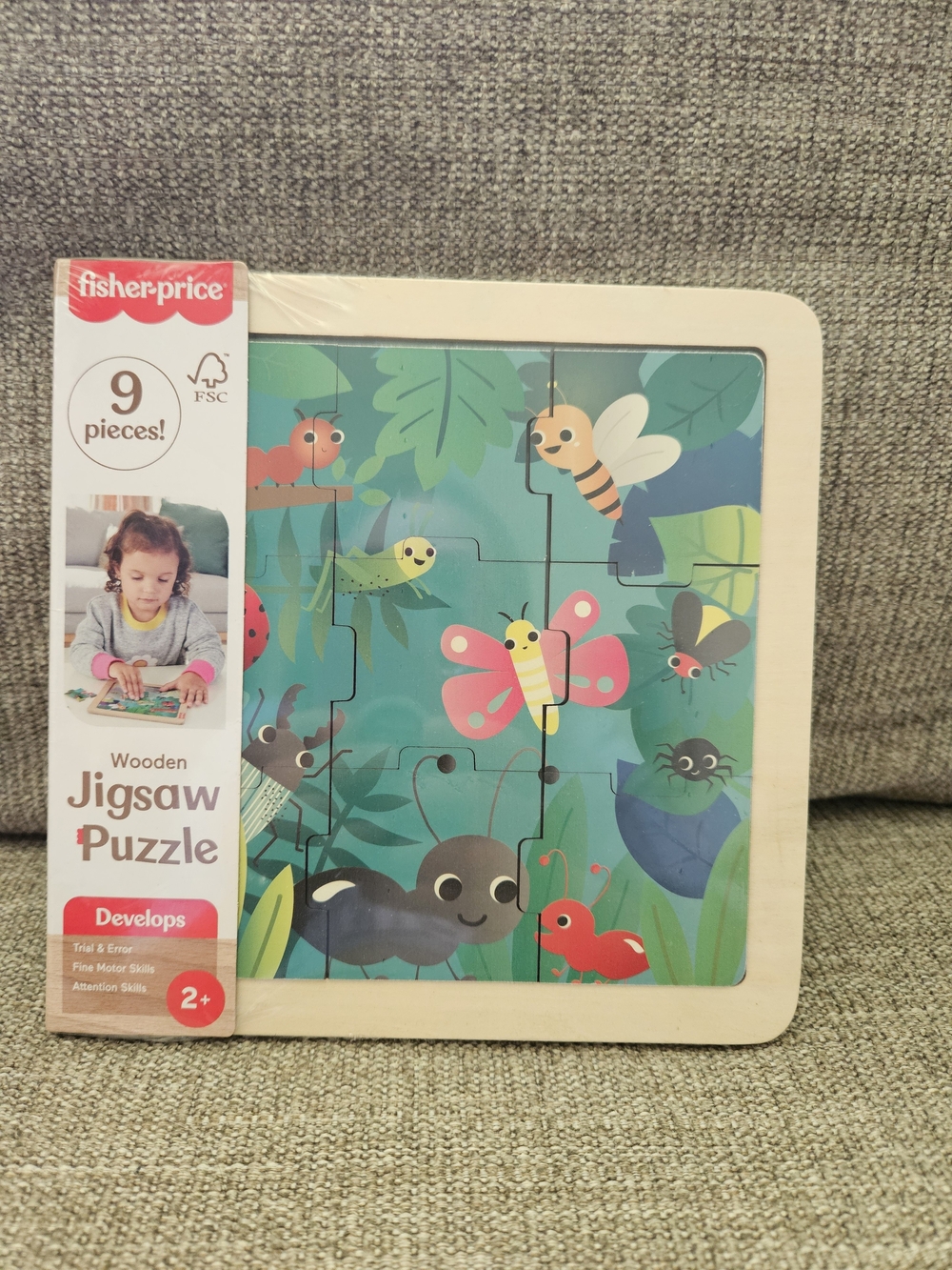 Fisher-Price Colorful Bug Garden Wooden Puzzle - Blue & Green Artwork